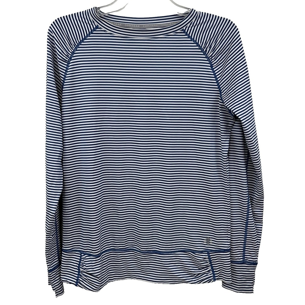 Coolibar Women's Tempo Tee Upf 50+ Sun Protection Shirt Size S Blue Stripe